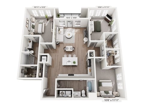 Floor plan for 3 beds, 2 baths, 1526 sqft
